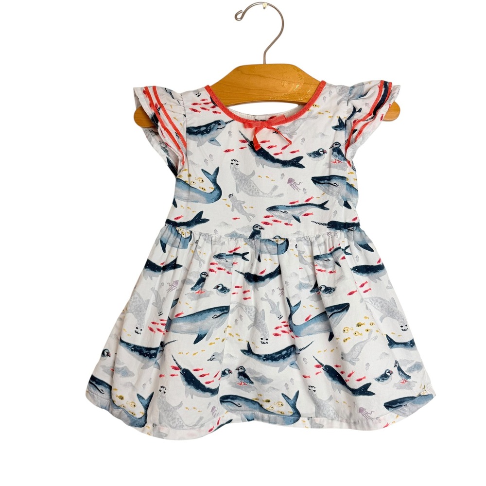 Genuine Kids OshKosh Whale Narwhal Sea Life Print Flutter Sleeve Dress 12M